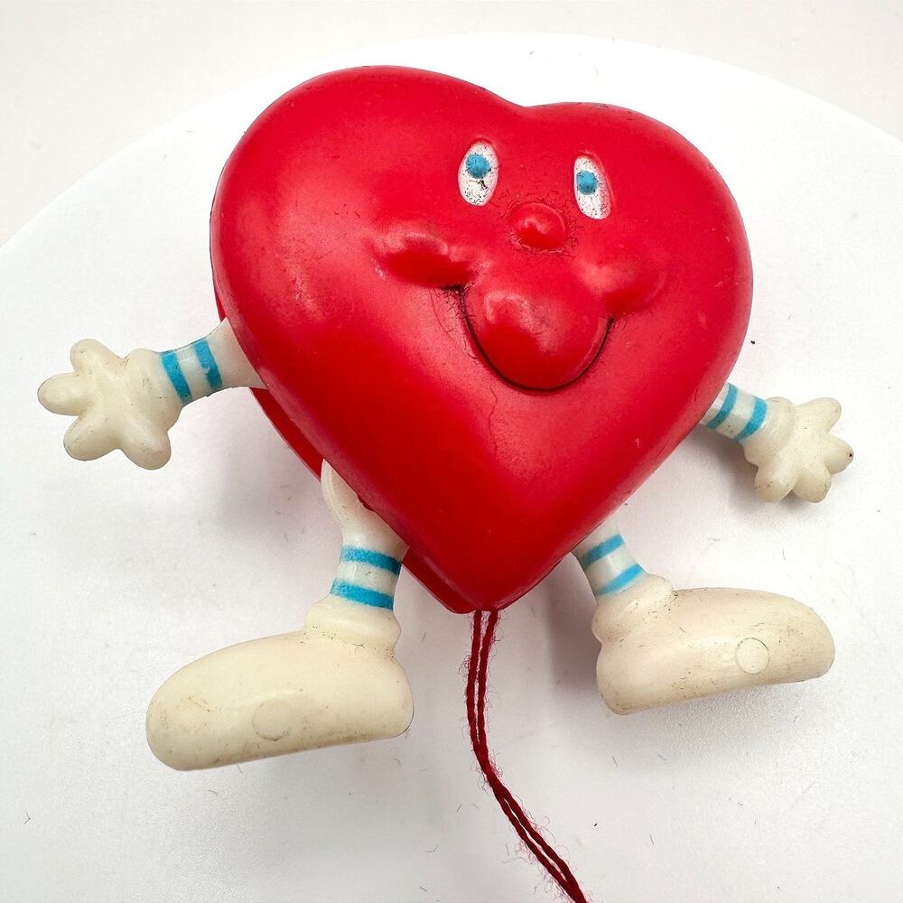 Vintage 80s Fun Puffy Red Heart Character Brooch Pin Pull String Retro Jewelry